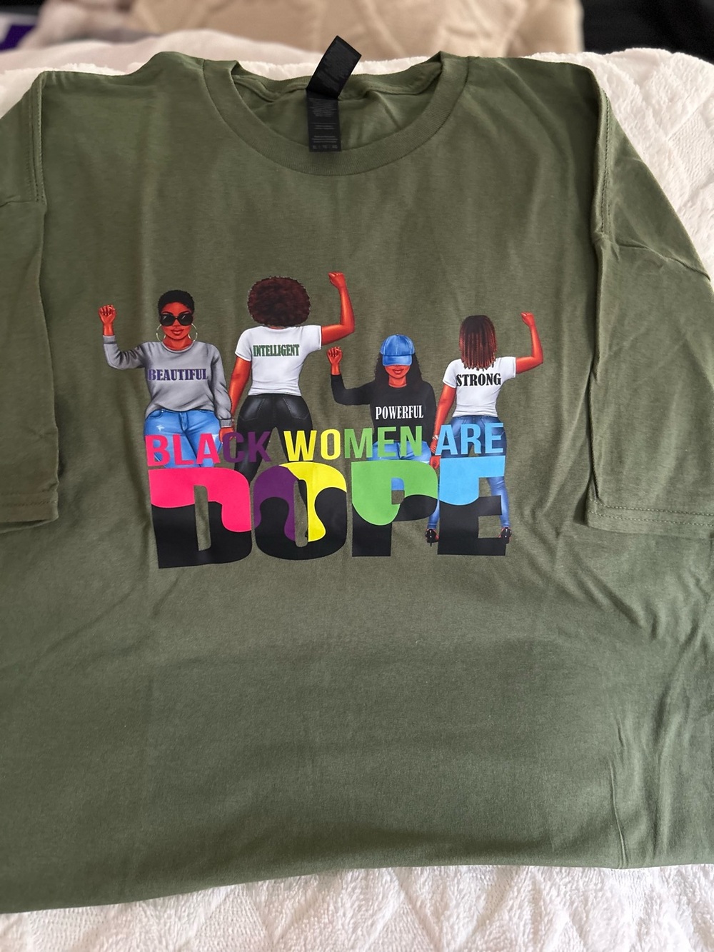 Olive Green Short Sleeve Tee - "Black Women Are Dope" Graphic - Picture 1 of 1